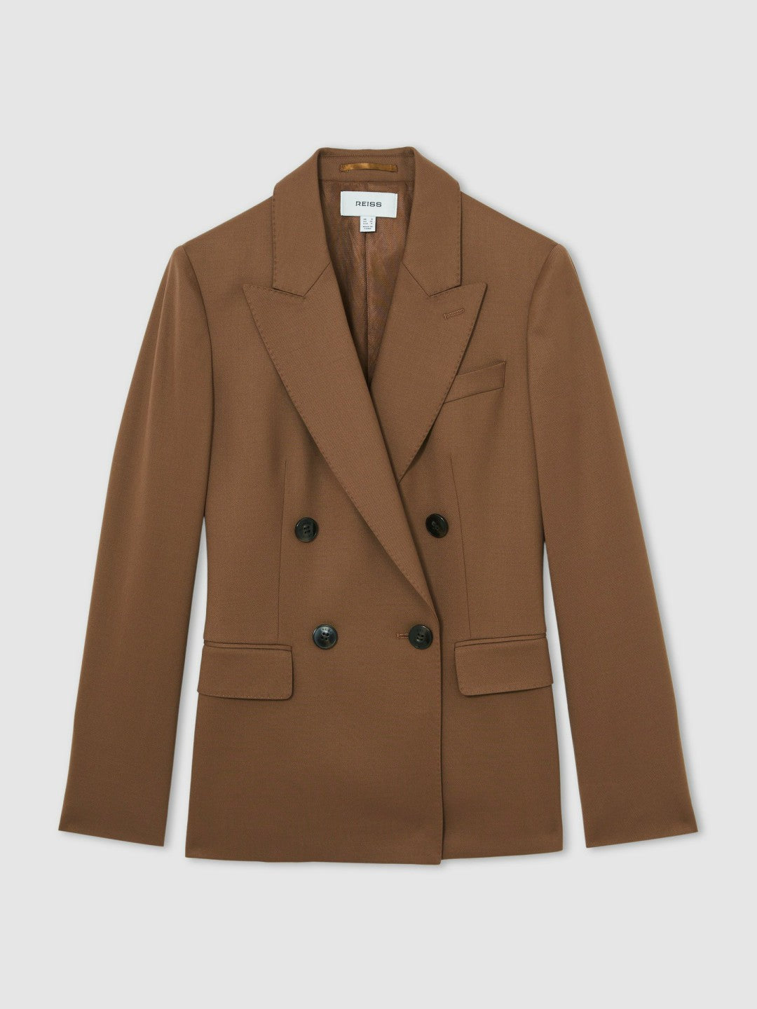 Petite Wool-Blend Double-Breasted Suit Blazer in Tan Women | Reiss
