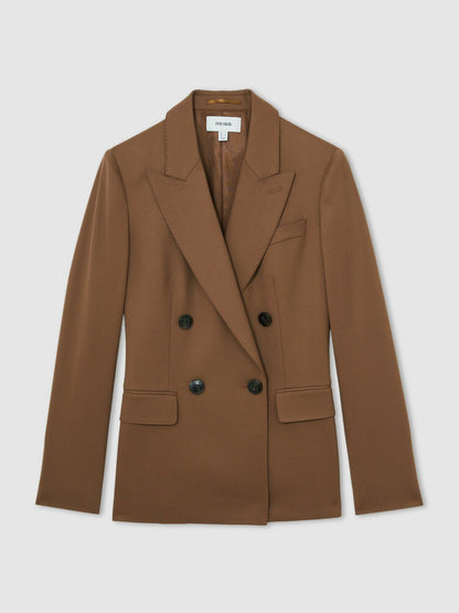 Petite Wool-Blend Double-Breasted Suit Blazer in Tan Women | Reiss