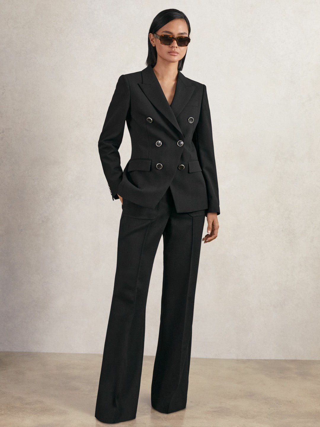 Wool-Blend Double-Breasted Blazer in Black Women | Reiss