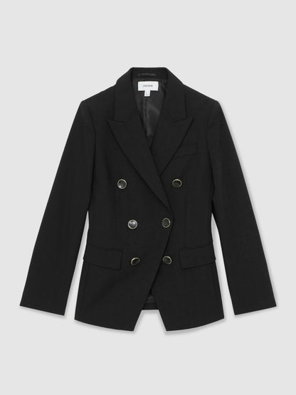 Wool-Blend Double-Breasted Blazer in Black Women | Reiss