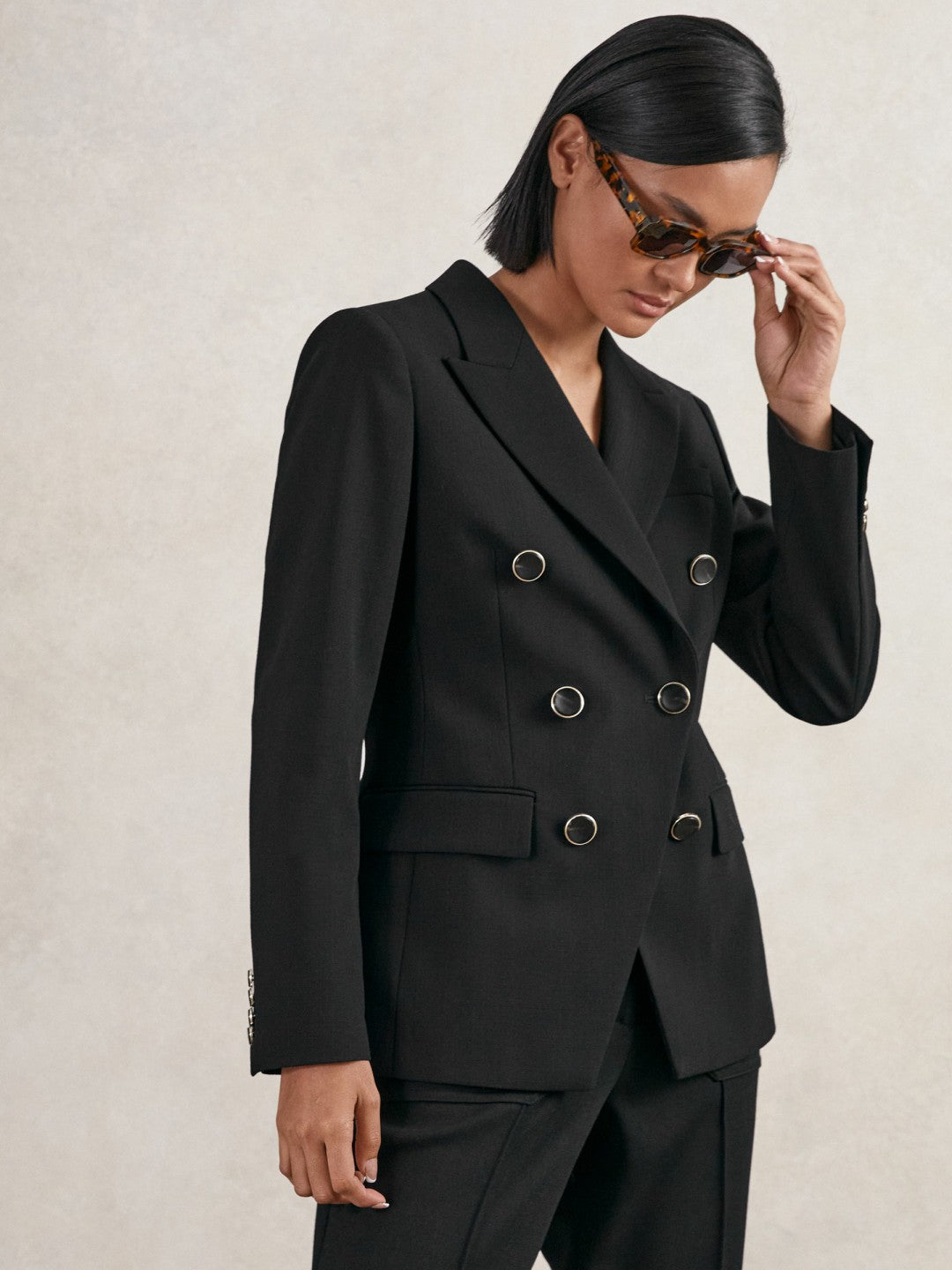 Wool-Blend Double-Breasted Blazer in Black Women | Reiss