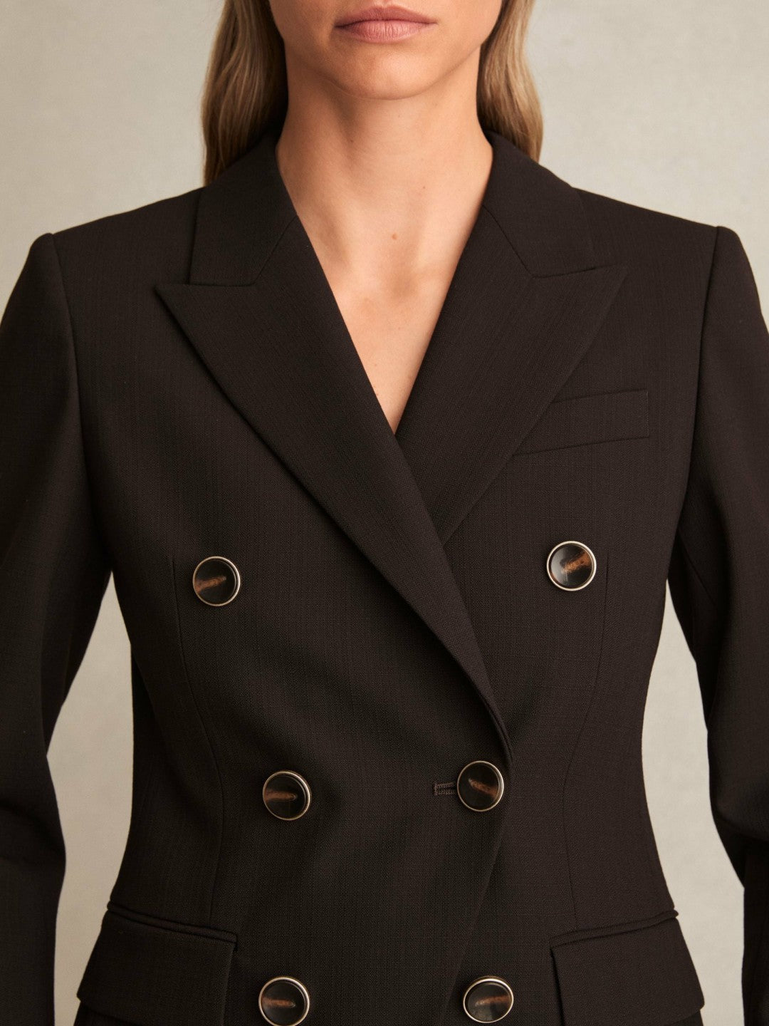 Wool-Blend Double-Breasted Blazer in Chocolate Brown Women | Reiss