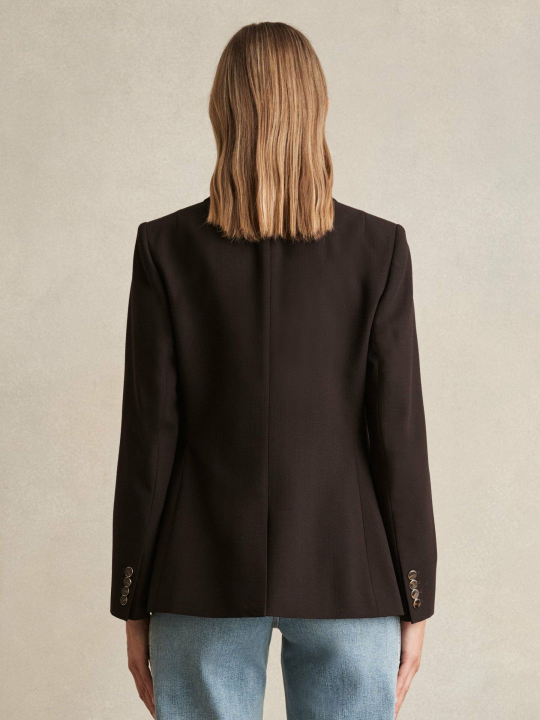 Wool-Blend Double-Breasted Blazer in Chocolate Brown Women | Reiss