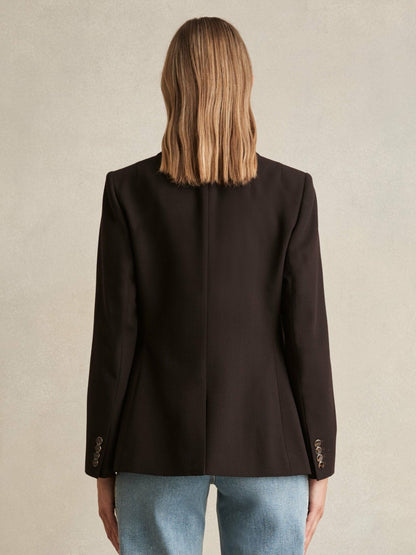 Wool-Blend Double-Breasted Blazer in Chocolate Brown Women | Reiss