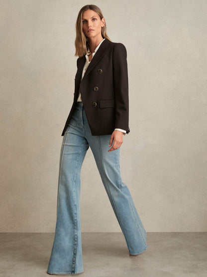 Wool-Blend Double-Breasted Blazer in Chocolate Brown Women | Reiss