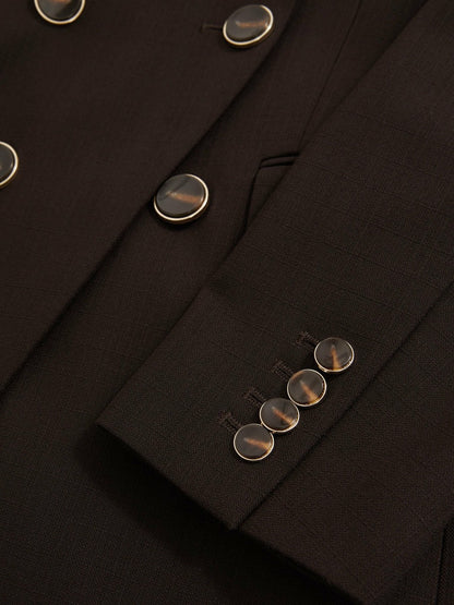 Wool-Blend Double-Breasted Blazer in Chocolate Brown Women | Reiss