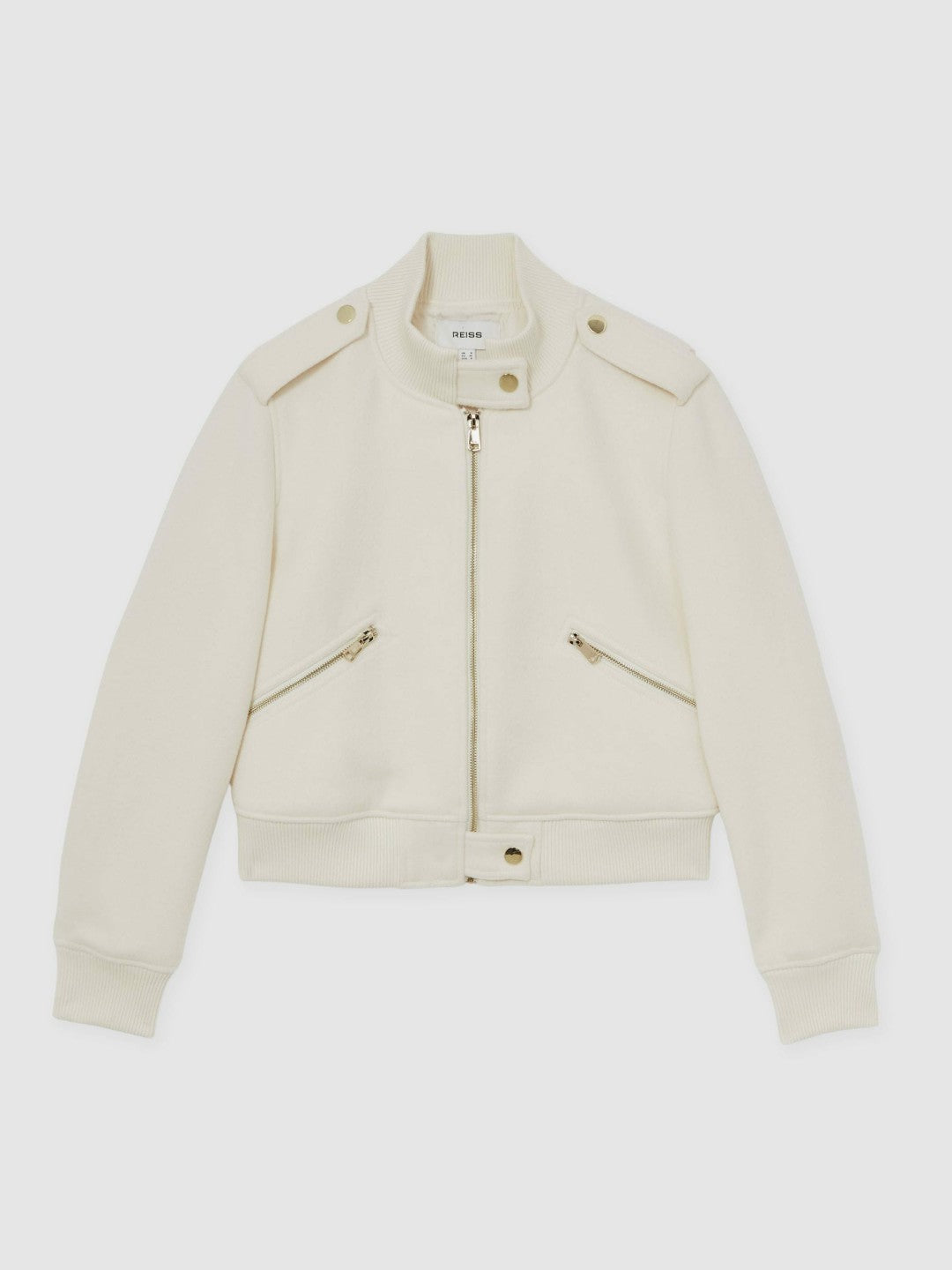 Brushed Wool Epaulette Bomber Jacket in Cream Women | Reiss