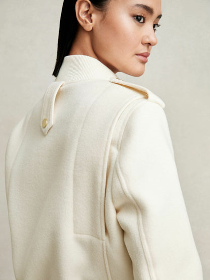 Brushed Wool Epaulette Bomber Jacket in Cream Women | Reiss