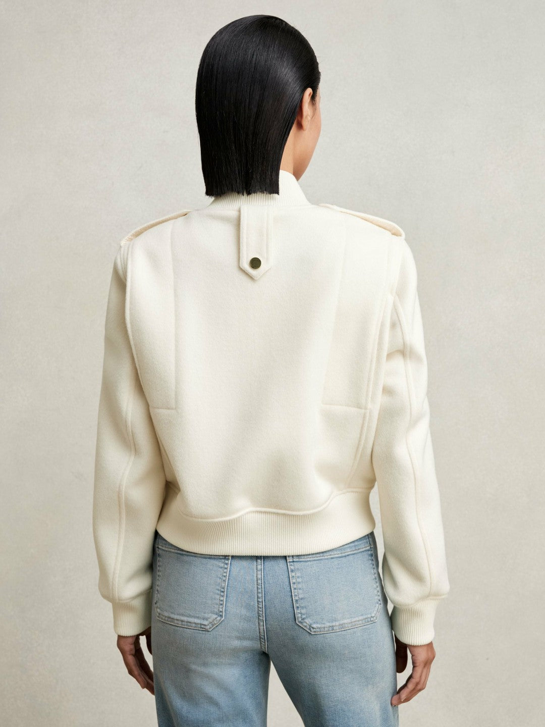 Brushed Wool Epaulette Bomber Jacket in Cream Women | Reiss