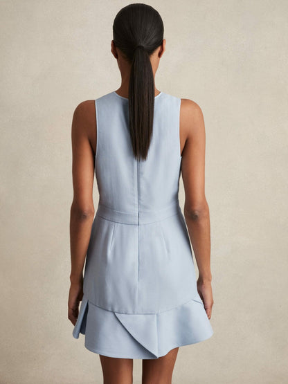 Structured Ruffle-Hem Mini Dress in Blue Women | Reiss