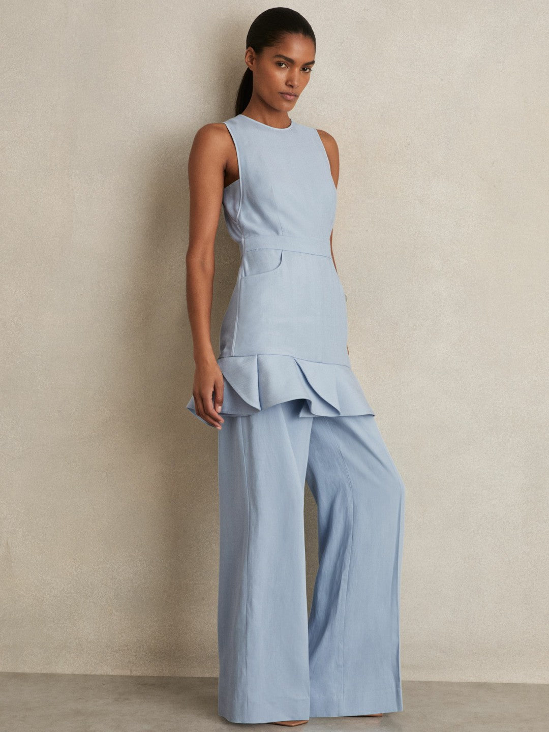 Structured Ruffle-Hem Mini Dress in Blue Women | Reiss