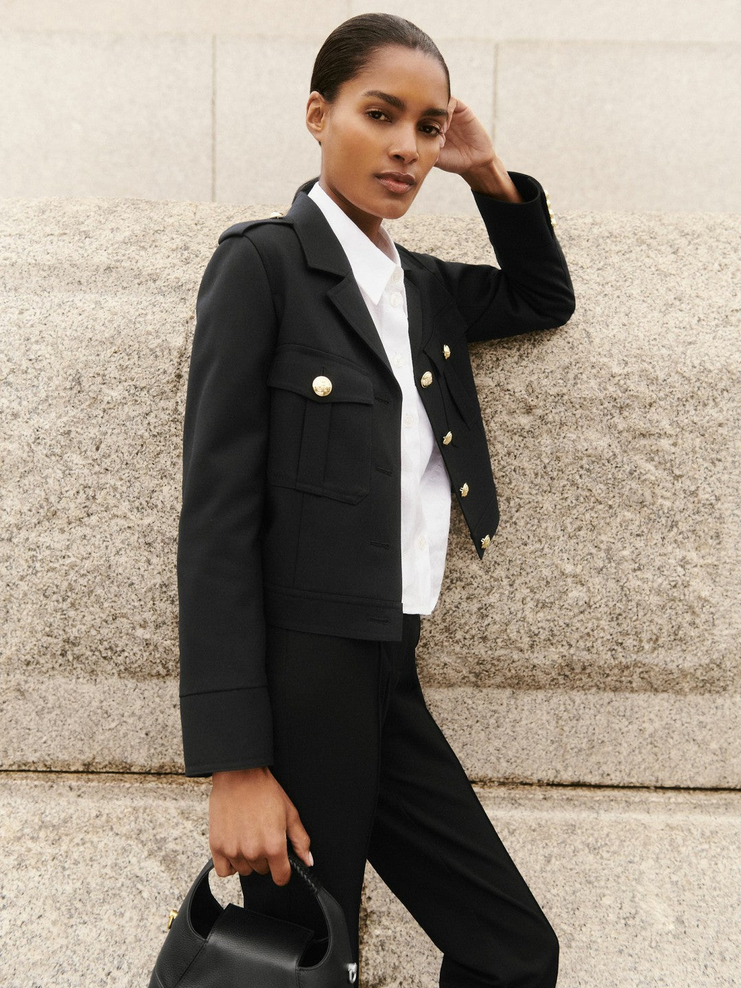 Wool Twin-Pocket Cropped Jacket in Black Women | Reiss