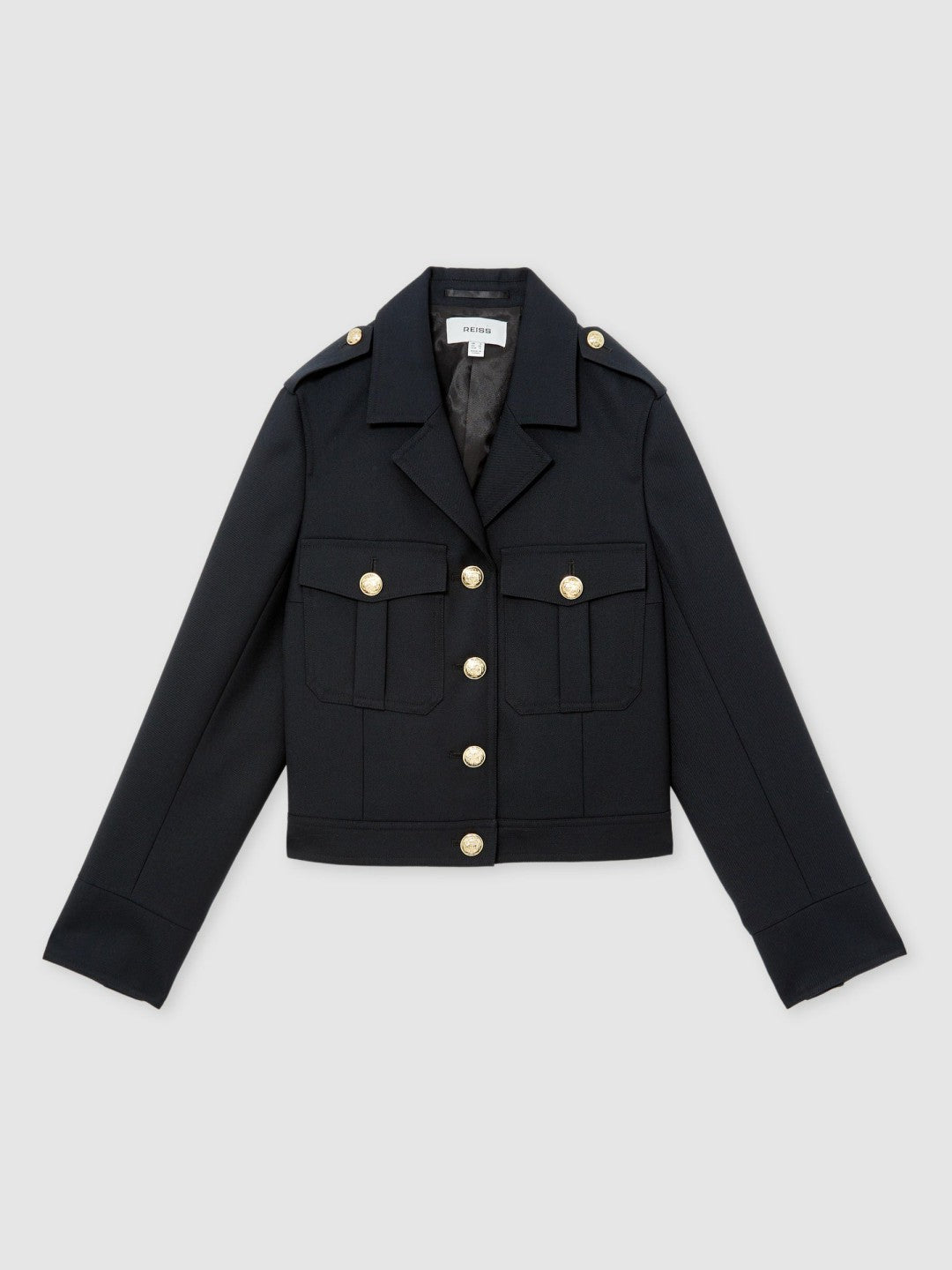 Wool Twin-Pocket Cropped Jacket in Black Women | Reiss