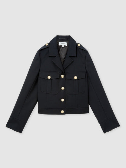 Wool Twin-Pocket Cropped Jacket in Black Women | Reiss