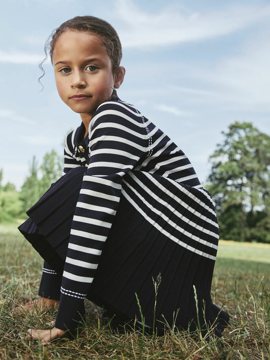 3-9 yrs Button-Detail Stripe Knitted Dress in Navy/White Children & Baby | Reiss
