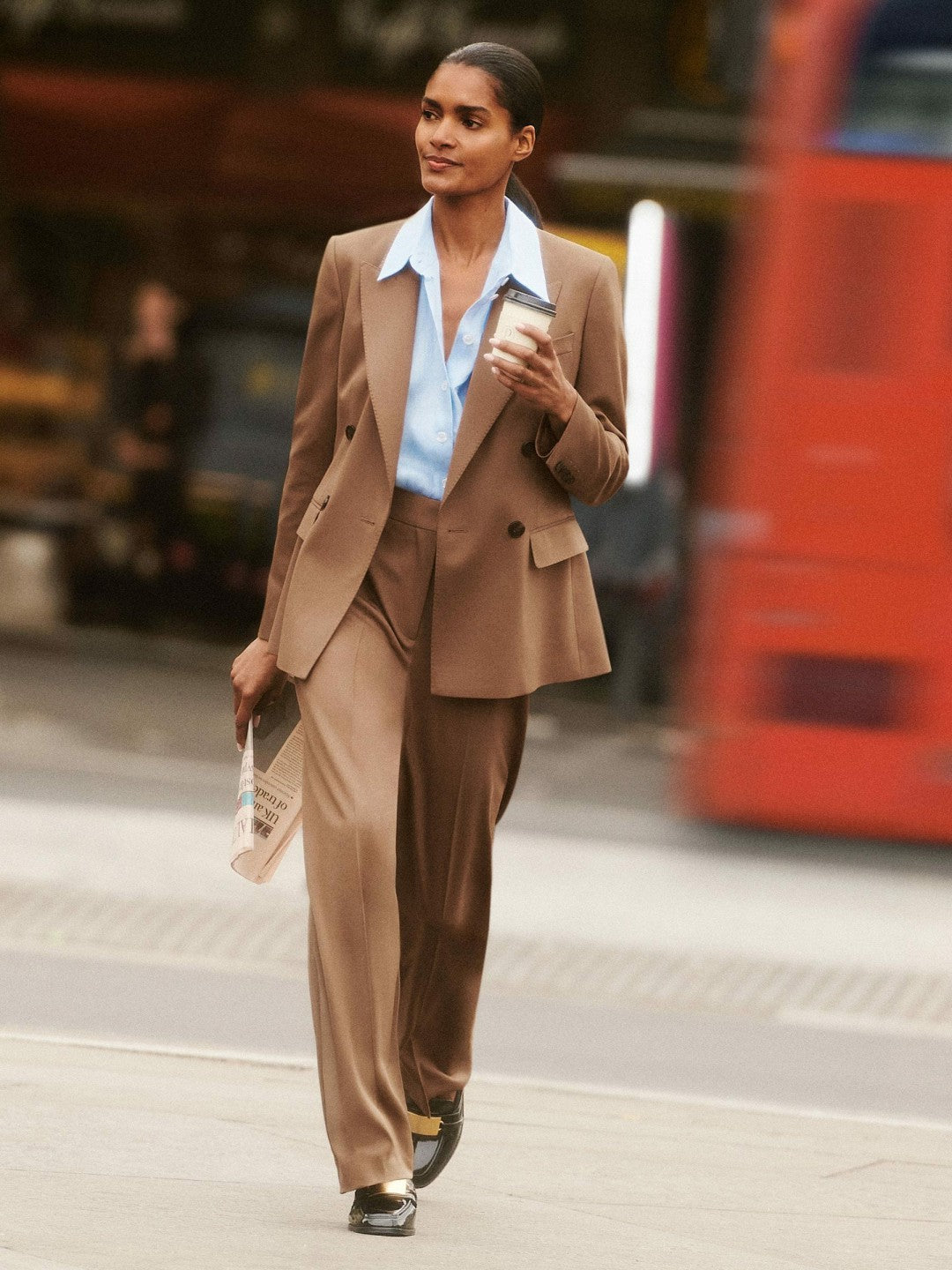 Wool-Blend Wide-Leg Suit Trousers in Tan Women | Reiss