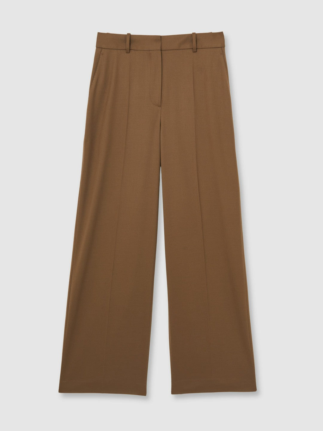 Wool-Blend Wide-Leg Suit Trousers in Tan Women | Reiss