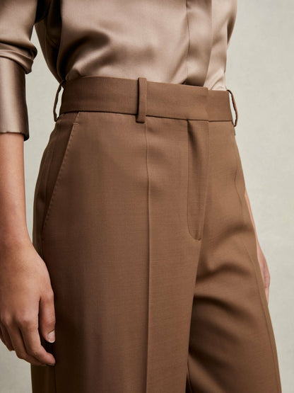 Wool-Blend Wide-Leg Suit Trousers in Tan Women | Reiss