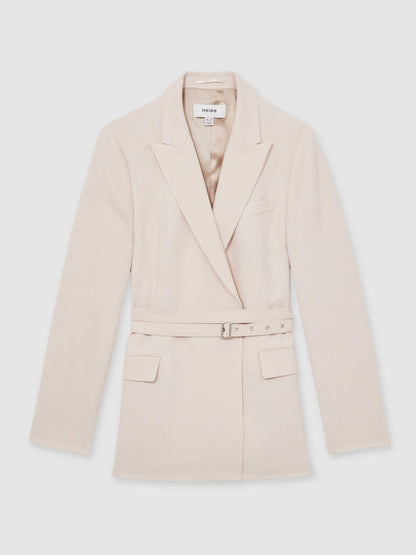 Single-Breasted Belted Suit Jacket in Pink Women | Reiss