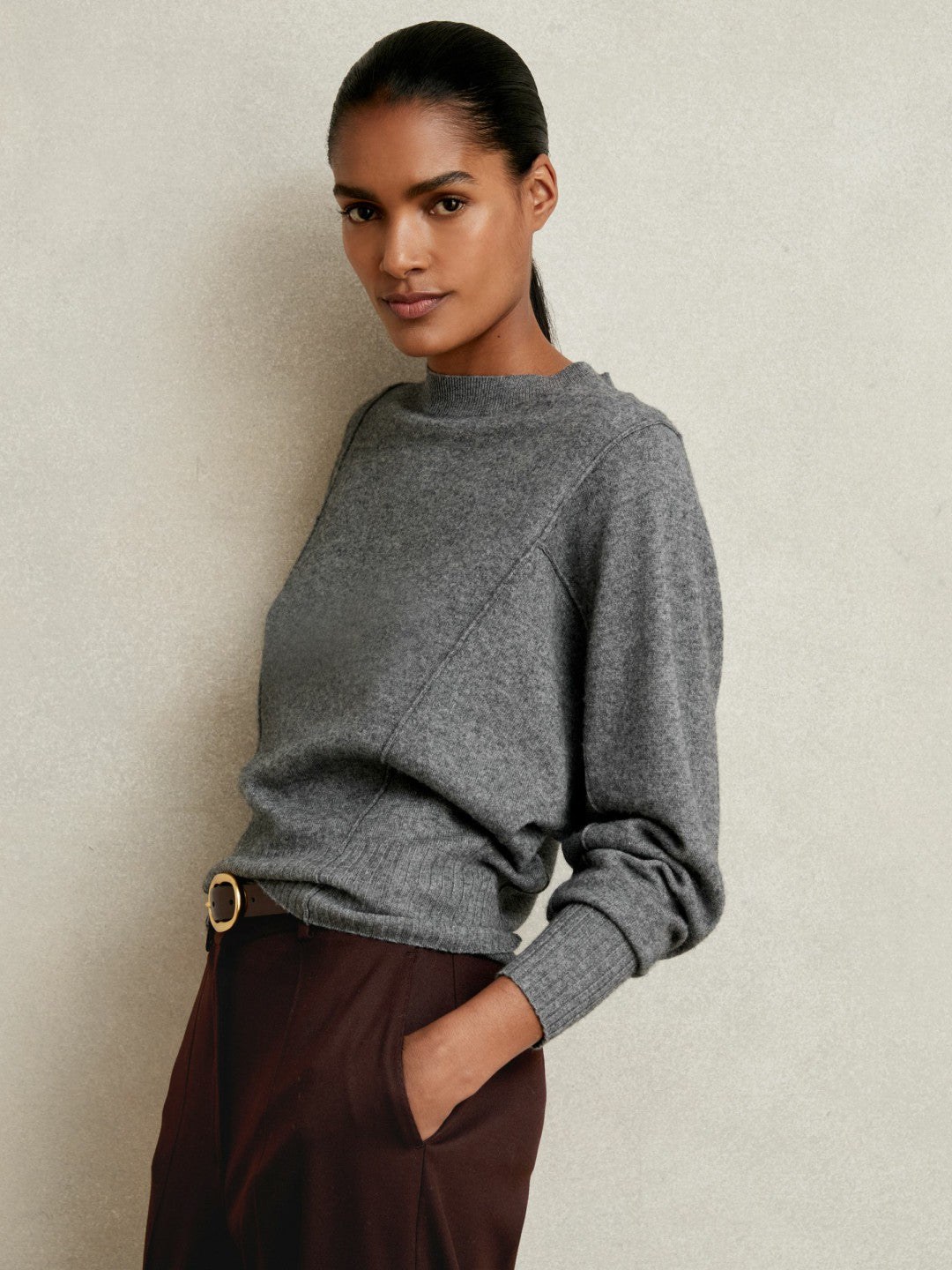 Wool-Blend Reverse-Seam Batwing Jumper With Cashmere in Charcoal Women | Reiss