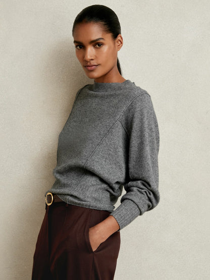 Wool-Blend Reverse-Seam Batwing Jumper With Cashmere in Charcoal Women | Reiss