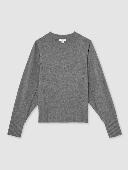 Wool-Blend Reverse-Seam Batwing Jumper With Cashmere in Charcoal Women | Reiss