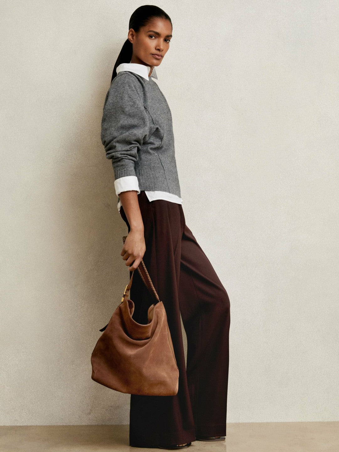 Wool-Blend Reverse-Seam Batwing Jumper With Cashmere in Charcoal Women | Reiss