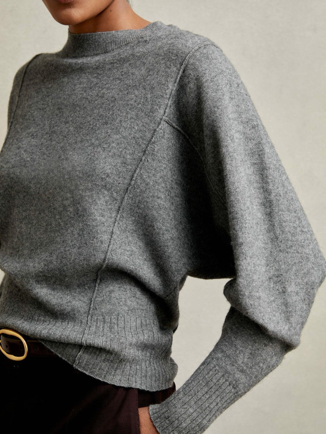 Wool-Blend Reverse-Seam Batwing Jumper With Cashmere in Charcoal Women | Reiss