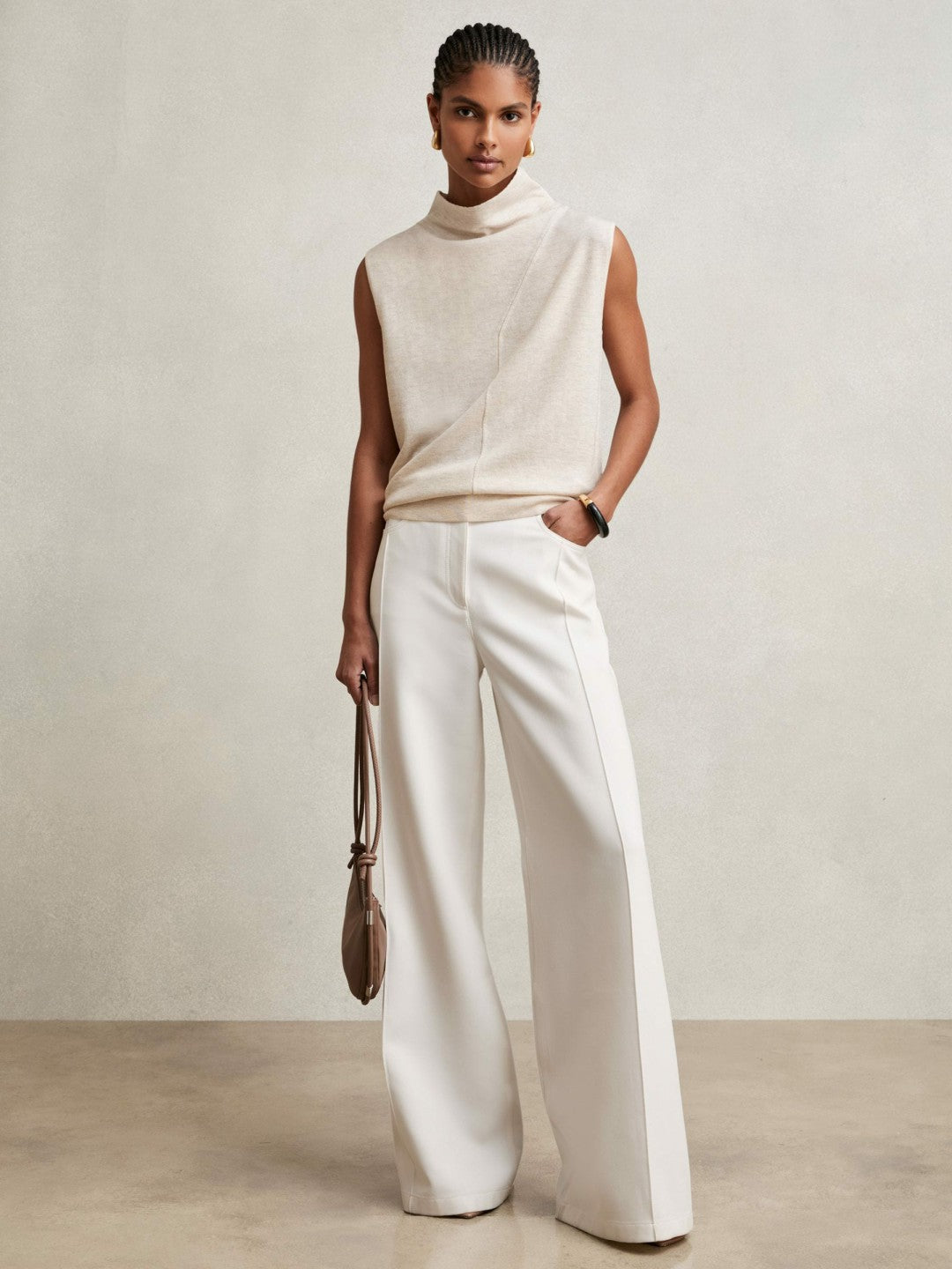 Wool Slouched Sleeveless Top in Stone Neutral Women | Reiss