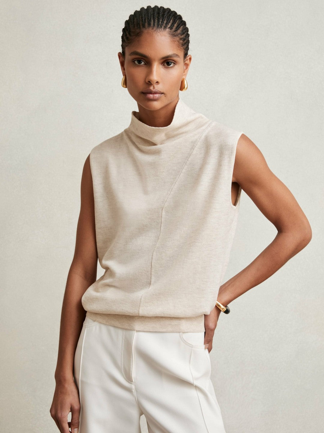 Wool Slouched Sleeveless Top in Stone Neutral Women | Reiss