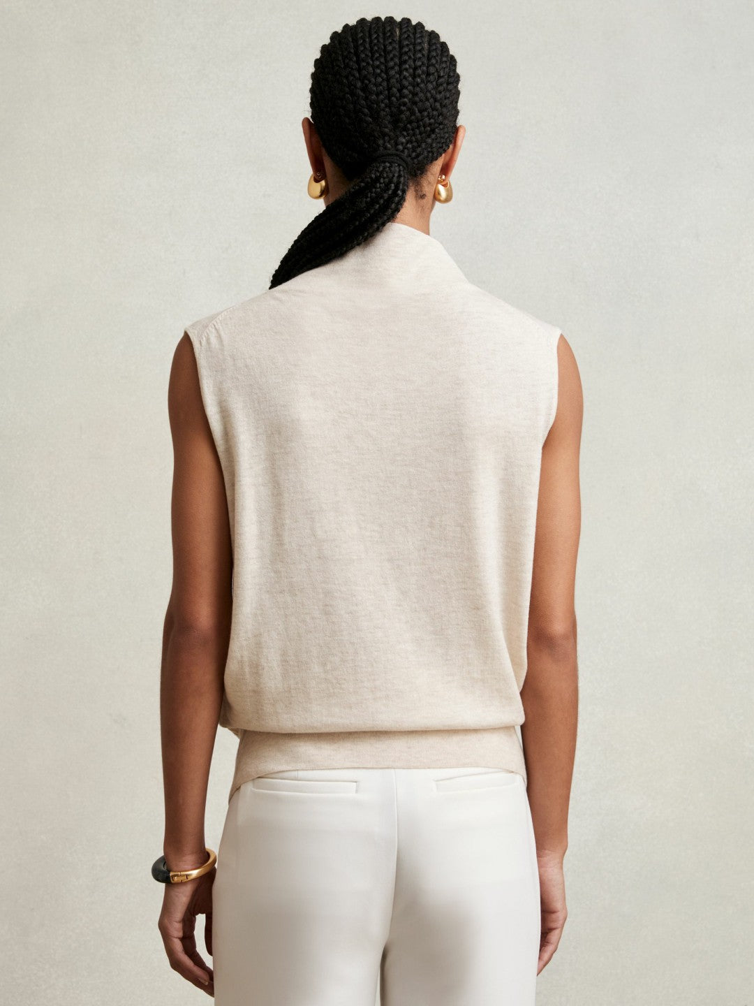 Wool Slouched Sleeveless Top in Stone Neutral Women | Reiss