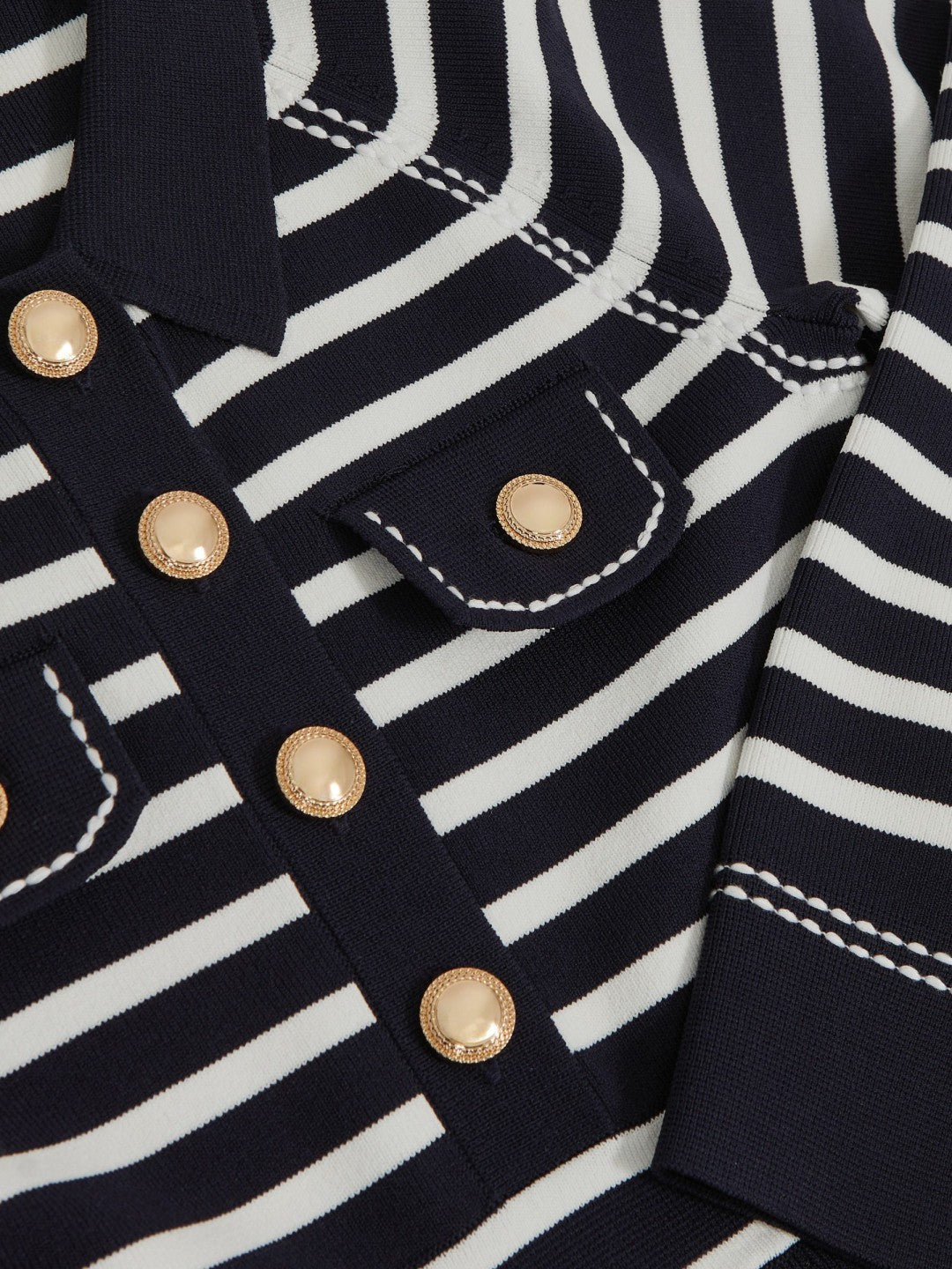 13-14 yrs Button-Detail Stripe Knitted Dress in Navy/White Children & Baby | Reiss