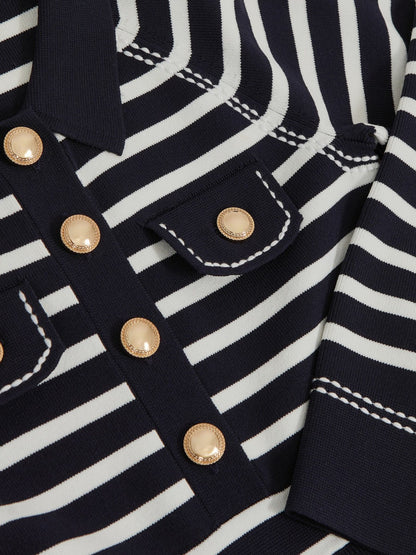 13-14 yrs Button-Detail Stripe Knitted Dress in Navy/White Children & Baby | Reiss