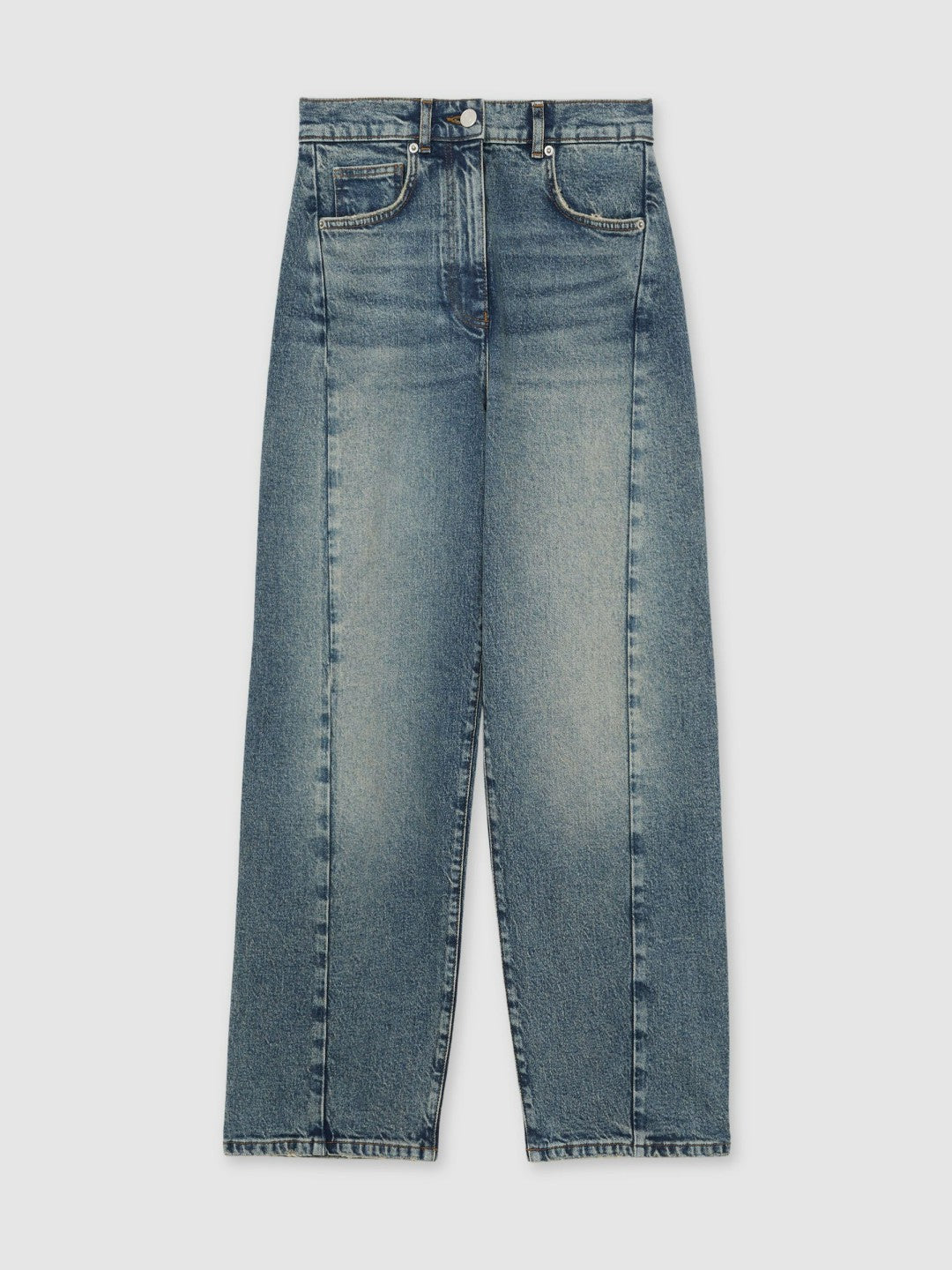 Petite Barrel-Leg Seam Jeans in Mid Blue Women | Reiss
