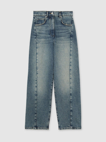 Petite Barrel-Leg Seam Jeans in Mid Blue Women | Reiss