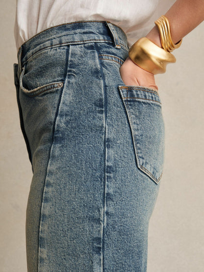 Petite Barrel-Leg Seam Jeans in Mid Blue Women | Reiss