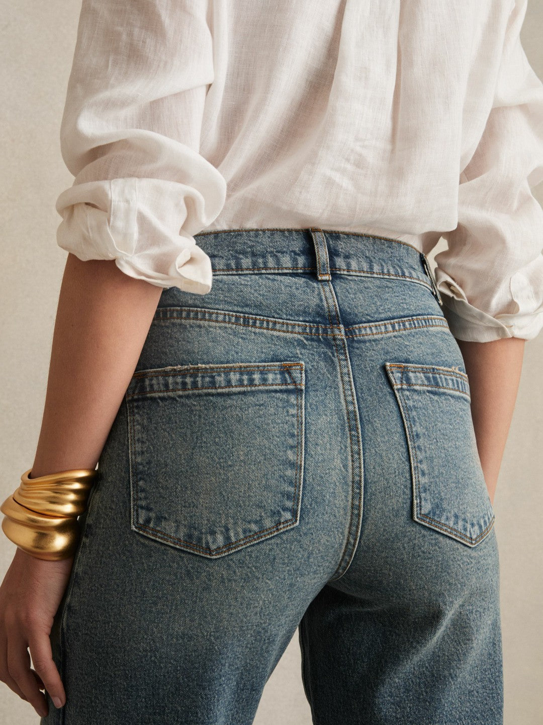 Petite Barrel-Leg Seam Jeans in Mid Blue Women | Reiss