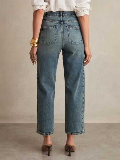 Petite Barrel-Leg Seam Jeans in Mid Blue Women | Reiss