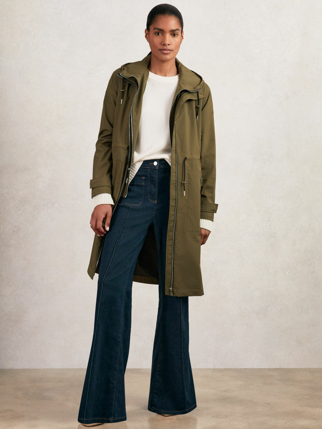 Removable-Hood Parka Rain Coat in Khaki Women | Reiss