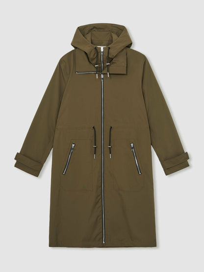 Removable-Hood Parka Rain Coat in Khaki Women | Reiss