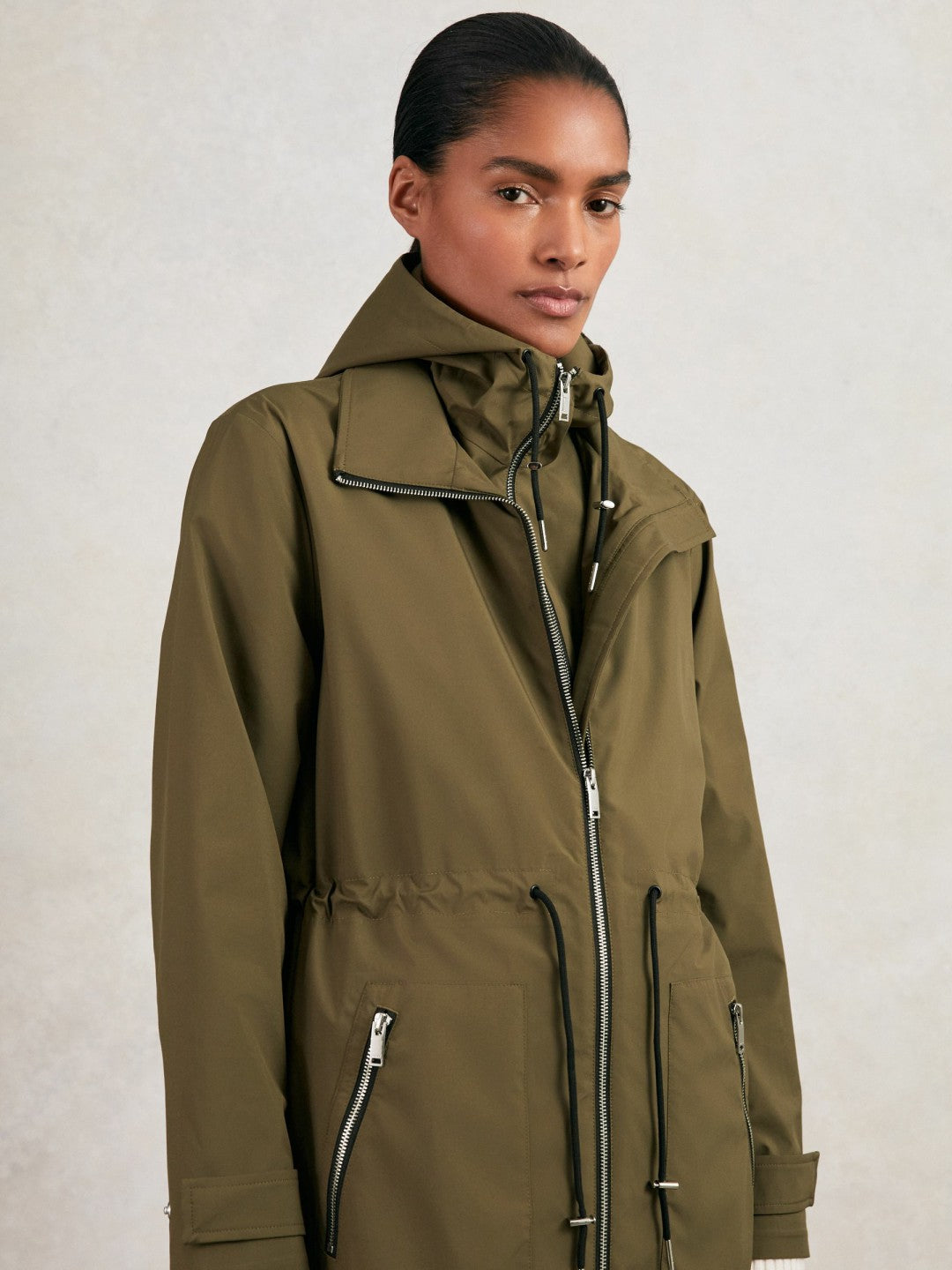 Removable-Hood Parka Rain Coat in Khaki Women | Reiss
