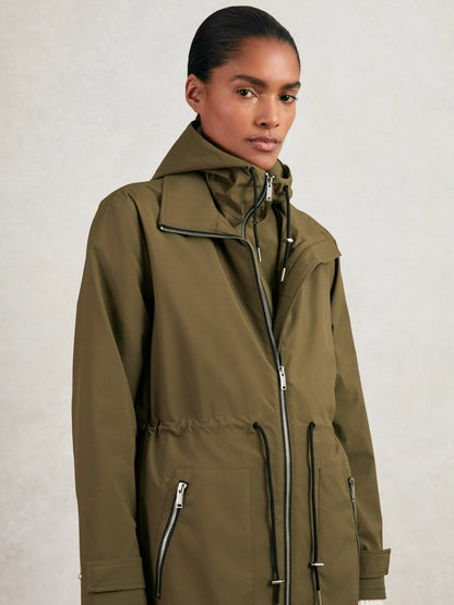 Removable-Hood Parka Rain Coat in Khaki Women | Reiss