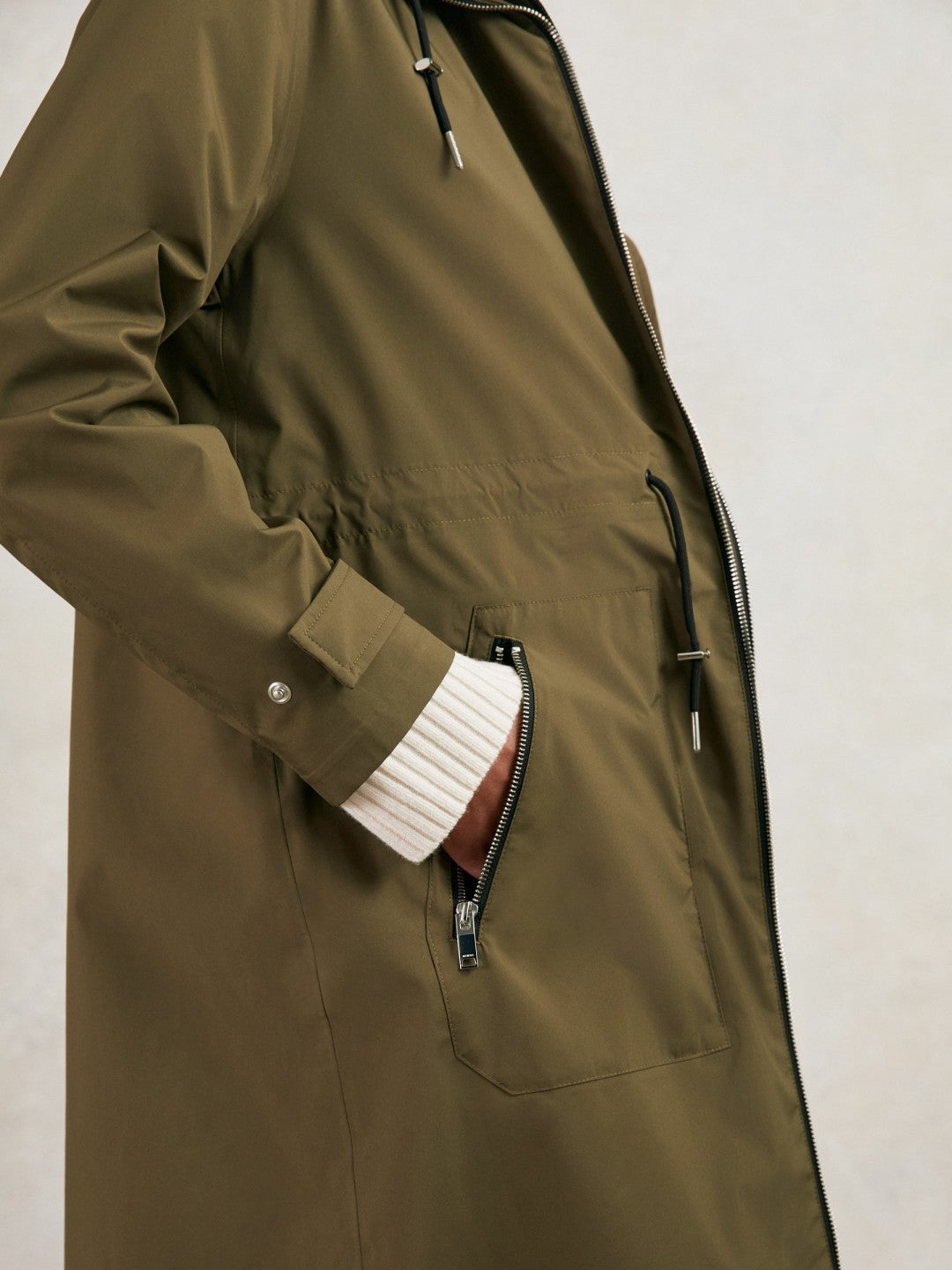 Removable-Hood Parka Rain Coat in Khaki Women | Reiss
