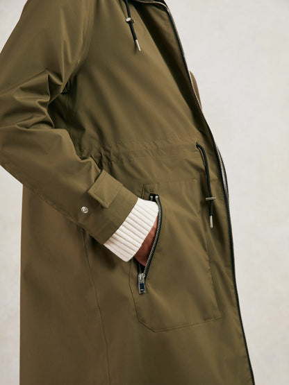 Removable-Hood Parka Rain Coat in Khaki Women | Reiss