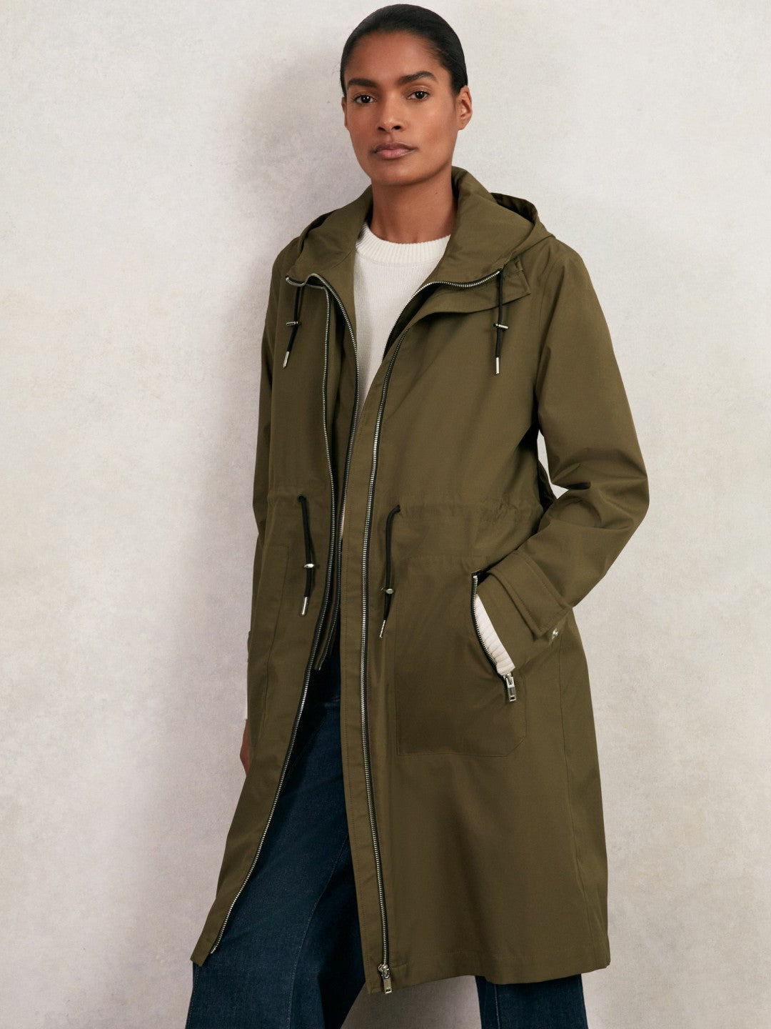 Removable-Hood Parka Rain Coat in Khaki Women | Reiss