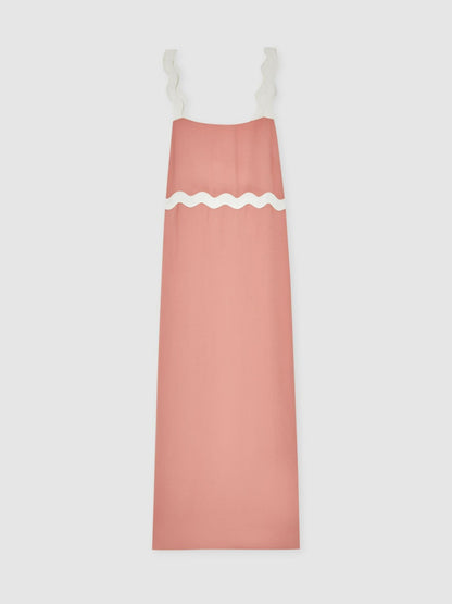Wave-Trim Crepe Midi Dress in Pink Women | Reiss