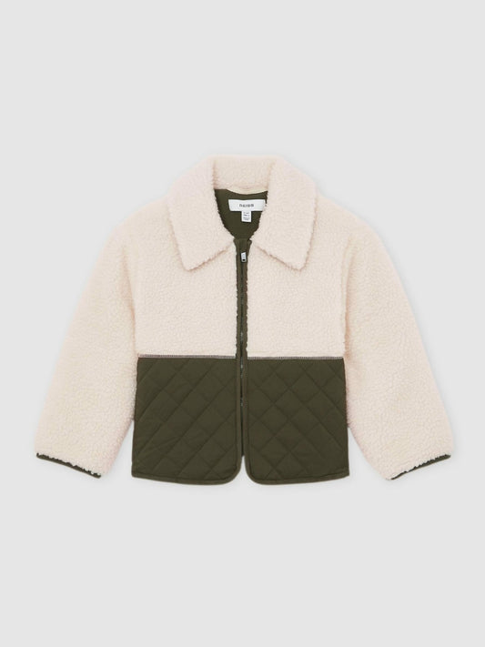 13-14 yrs Quilted Borg Jacket in Ecru Children & Baby | Reiss