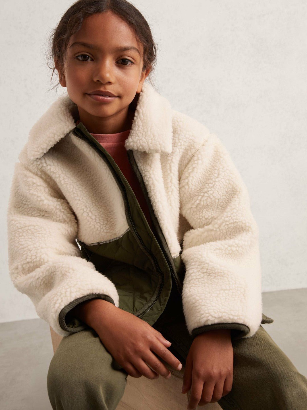 13-14 yrs Quilted Borg Jacket in Ecru Children & Baby | Reiss