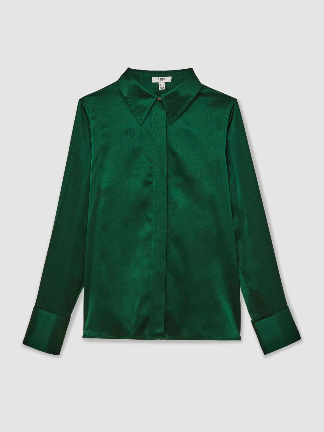 Silk-Satin Concealed-Placket Shirt in Green Women | Reiss