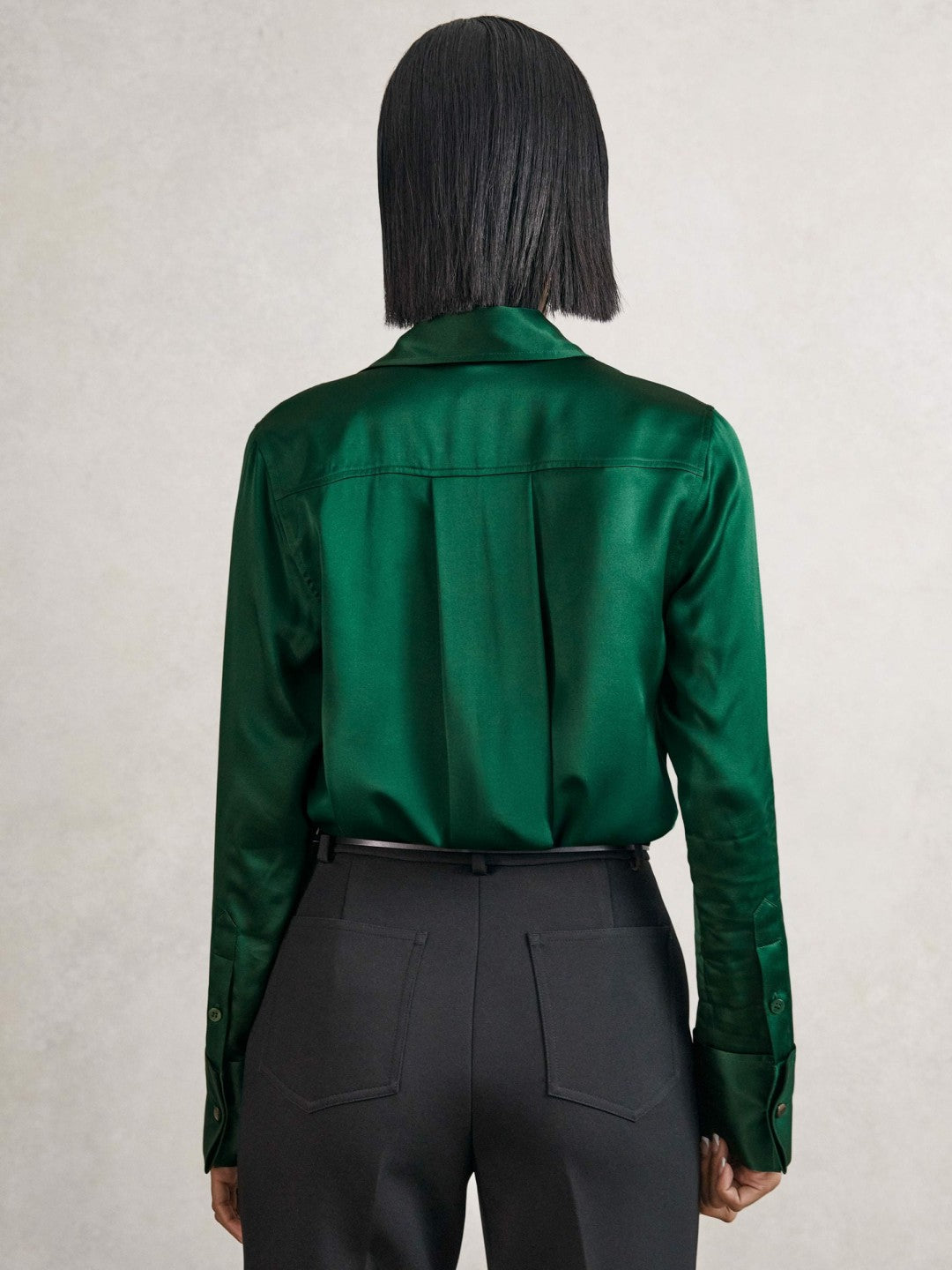 Silk-Satin Concealed-Placket Shirt in Green Women | Reiss